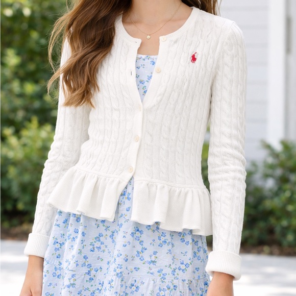 Polo Ralph Lauren Girls Cable Knit Cardigan – 100% Cotton - Picture 3 of 12